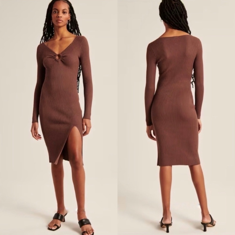 NWT Abercrombie & Fitch Ribbed Knit Long Sleeve Dress Brown